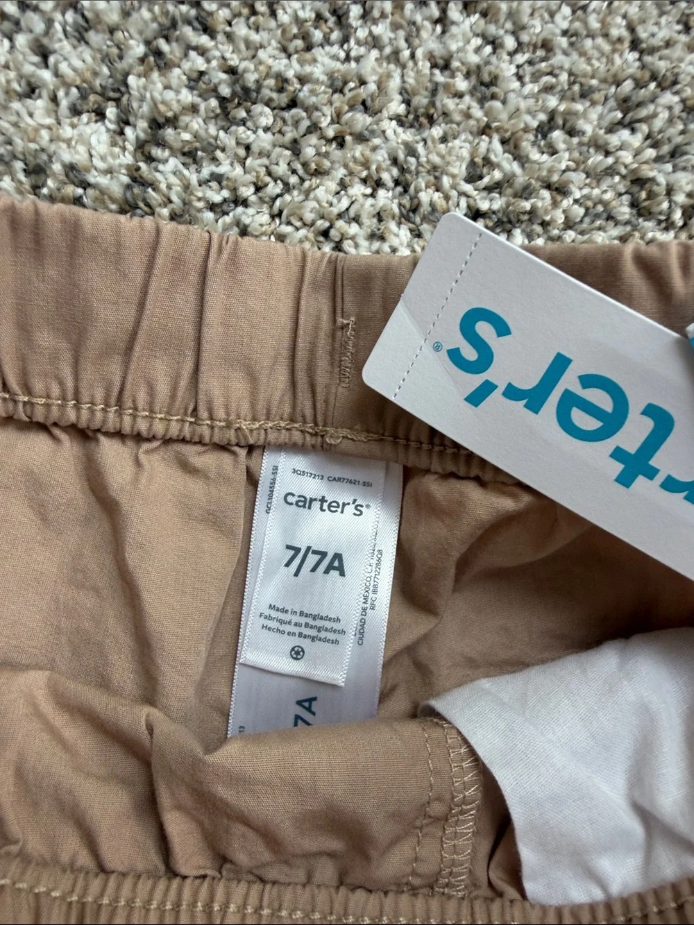 2 - NWT - Carters Elastic-Waist Drawstring Shorts in Olive Green and Light Beige